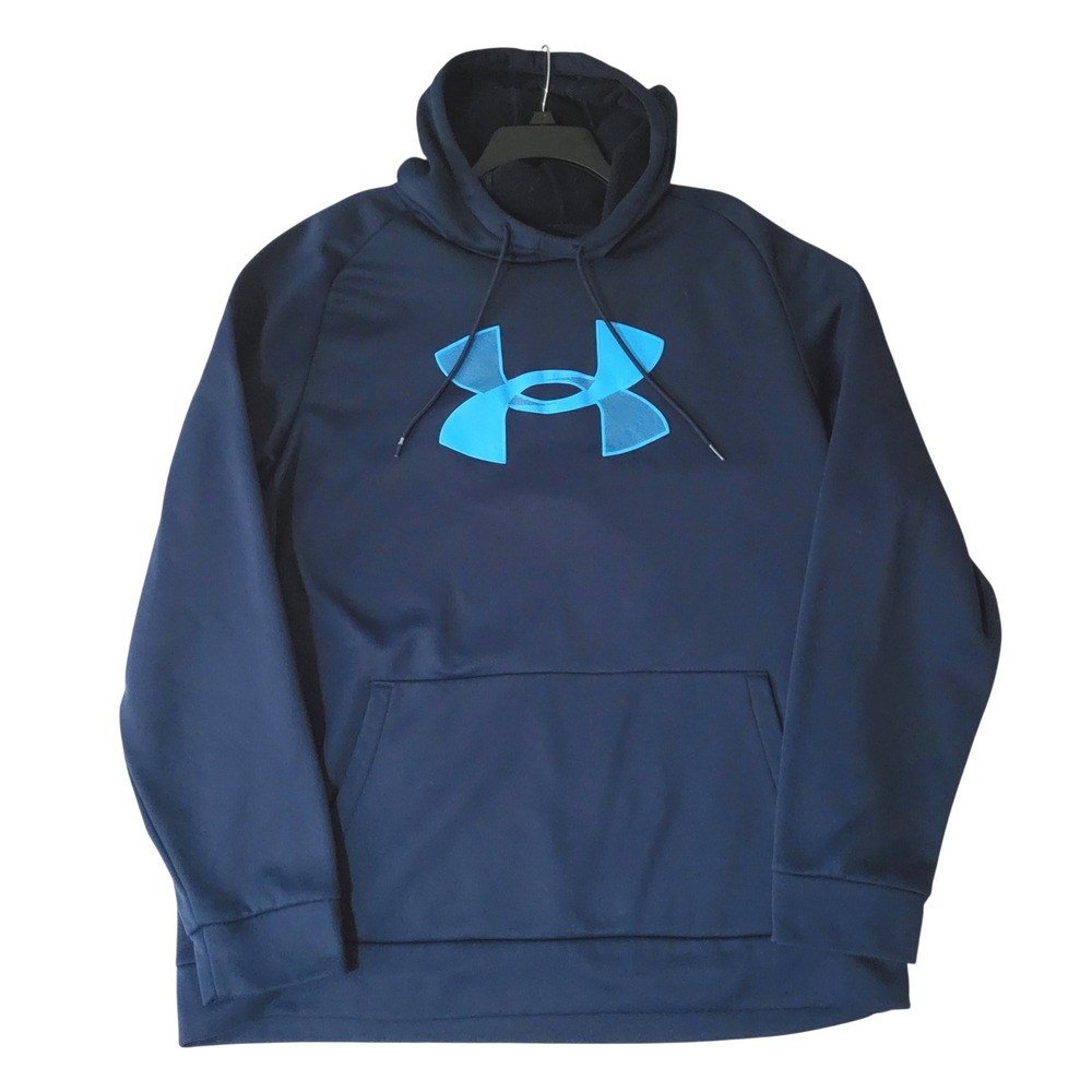 Under Armour Hoodie Sweatshirt Mens 3XL XL Blue Fleece Loose Fit Drawstring Logo
